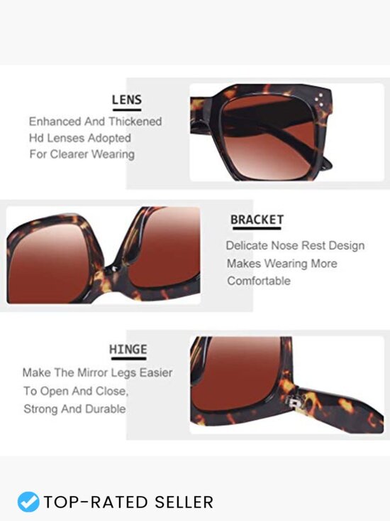 Vintage Oversized Square Sunglasses UV400 Protection Flat Lens Retro Chic main image 6